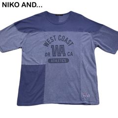 NIKO AND... ニコアンド ピグメント フットボール パッチワーク風 オーバーサイズ メンズ レディース 5分袖Tシャツ Lサイズ