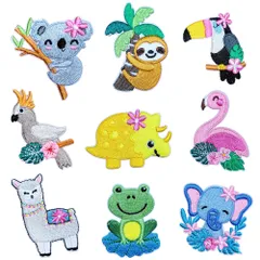 WATASHINO ワッペン アイロンワッペン アップリケ 女の子 オオハシ コアラ フラミンゴ ナマケモノ 南国動物 9枚セット [かわいい動物 9枚セット]