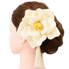 髪飾り 成人式 振袖 浴衣 卒業式 袴 結婚式 椿の花 白 花 和 洋 かんざし 手作り 簪 つまみ細工 ちりめんフォーマル 花飾り 玉飾り ブライダル W 58 304-405 白 p816　Si