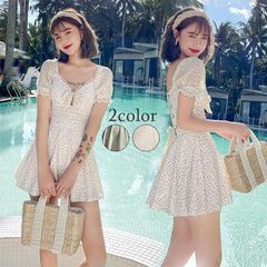 수영복 레이디스 체형 커버 수영복 원피스형 반바지 수영복 2점 세트 레이스 작은 가슴 밴드 수영복 한국풍 큰 사이즈 귀여운 수영