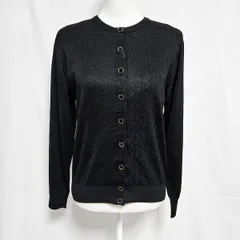 #anc クリスチャンディオール ChristianDior カーディガン L 黒 ヴィンテージ シルク 総柄 ニット タグ付き 美品 レディース [957262]