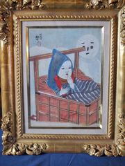 藤田嗣治 レオナード藤田 「秋田・雪だるま」綺麗な額装 模写です 古録展  送料無料　中古 品番K2202