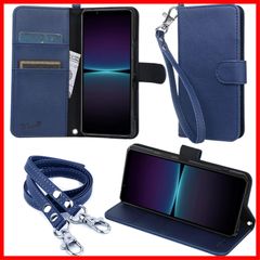 【人気商品】SO-51C 手帳型 / SOG06 ケース / A201SO IV スマホケース (ダークブルー) 1 牛革調PUレザー (カードホルダー/スタンド機能付) Xperia ストラップ 2種付 wisers (ハンドストラップ/ネックストラップ)