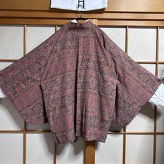 羽織のみ｜幾何学風文様×赤紫×正絹 メンズ ユニセックス 羽織 和モダン 和洋折衷 和装ジャケット カジュアル着物  かっこいい 和モード 上着　レトロ　インド風　エスニック風 インナー別売り