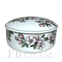 Tiffany&Co.　ティファニー　ボンボニエール　2001年　日本限定　桜柄　陶器　ホワイト　ピンク　インテリア小物　アクセサリーケース　ジュエリーボックス　サクラ　花柄　蓋つき　小物入れ【中古】【74915】