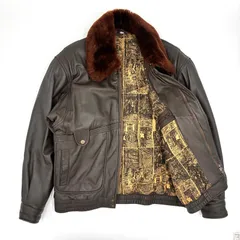 レザージャケット 本革 ラムレザー ムートン ボア G-1 フライトジャケット Lサイズ ブラウン 裏総柄 古着｜Vintage Lamb Leather G-1 Flight Jacket Shearling Brown L