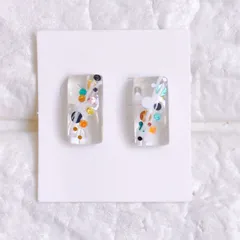 No.340　レジン　ホロ　透明感　スクエア型　ピアス　イヤリング