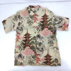 05w11458 サンサーフ SUN SURF  五重塔 鶴 桜  ベージュ M  メンズ  半袖シャツ  レーヨン  SS32163  【中古品】