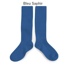 【新品・未使用】collegien(コレジアン) La Haute 【Bleu Saphir】Ribbed Knee-high Socks キッズ リブニーハイ 靴下【2950】13.5cm〜21cm