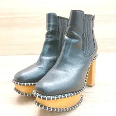 ■ MOUSSY マウジー ウッドソール アイコニック サイドゴア ショート丈 ブ－ツ サイズM ブラック レディース E  【1402200002362】