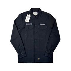 carhartt wip カーハート work in progress ワークインプログレス SABOTAGE ブランドロゴ ワッペン 長袖 ミリタリー シャツ 黒 Sサイズ スケーター ヒップホップ 無地 シンプル 定番 ベーシック ストリート ファッション