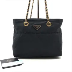 良品 PRADA プラダ 三角ロゴ ナイロン テスート キルティング チェーン ショルダー トート バッグ ネイビー a6699