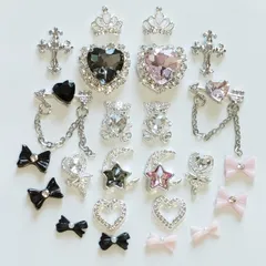 No.235　ピンク　黒　シルバー　地雷系　量産型　王冠　リボン　ネイルパーツ