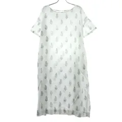 Sunny clouds サニークラウズ 総柄 半袖 ロングワンピース 3L ホワイト レディース 古着