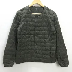 C■ユニクロ/UNIQLO ウルトラライトダウンジャケット ノーカラー インナーダウン 収納袋付き【M】カーキ/MENS■s21【中古】