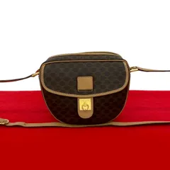 極 美品 CELINE セリーヌ マカダム ブラゾン トリオンフ 柄 ロゴ リング 金具 レザー ミニ ショルダーバッグ ポシェット ブラウン 31665