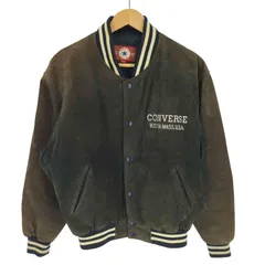 【90's】 CONVERSE 本革ビッグ刺繍 レザーヘビースタジャンブルゾン CONVERSE】コンバース スタジャン 全刺繍 MA-1 90s L ビンテージ