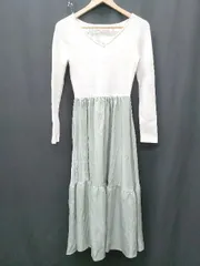 ◇ ⊇ rienda リエンダ 長袖 膝下丈 ワンピース サイズFREE ホワイト グリーン レディース P  【1410230020232】