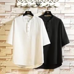 Tシャツメンズ綿麻カジュアル無地五分袖ファッションリラックス紳士半袖シンプル通勤トップスカットソー夏薄手涼しい父の