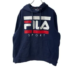 FILA ロゴスウェット パーカー L ネイビー フィラ フーディー プルオーバー トレーナー トップス 古着卸 アメリカ仕入 a708-6021