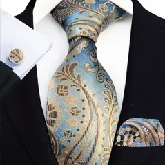 ネクタイ　ポケットチーフ　カフスボタン　格安　3点セット　結婚式 パーティー イベント　成人式　卒業式 入学式 入社式　メンズネクタイ　チーフ　カフス　3点　セット　ペイズリー柄　花柄　ネイビー色　ブラウン色　ゴールド色　クリーム色