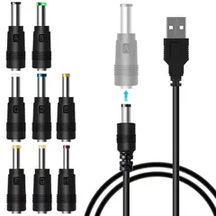 TJK USBケーブル 8 in 1 DC 5V1A 電源ケーブル USB-丸口 変換プラグ付き DC充電コード 5.5x2.5/5.5x2.1mm 扇風機 ナイトライト などに適用 サイズ 3.5*1.35mm 4.0*1.7mm 4.8*1.7mm 0