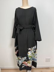 着物リメイク ノースリーブ ロングワンピース ハイネック バックリボン