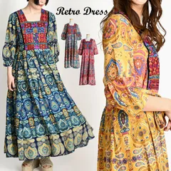 ワンピース 春 夏 レディース 半袖 6分袖 ロング マキシ丈 ワンピ レトロ 柄 総柄 ペイズリー ロングワンピース マキシワンピース 半袖ワンピース 柄ワンピース 総柄ワンピース フレアワンピース 大きいサイズ きれいめ プリーツ