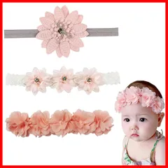【新着商品】DFsucces ベビー ヘアバンド 女の子 赤ちゃん 子供 髪飾りお花 ヘアアクセサリー かわいい おしゃれ ベビーヘアバンド ヘッドバンド レースバンド お祝い 記念日 誕生日 撮影 出産祝い 3点セット (スタイルA)