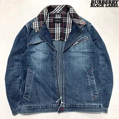 BURBERRY BLACK LABEL デニムジャケット ライダースジャケット セミダブル ノバチェック チンストラップ ロゴ刻印 ヴィンテージ加工 ウォッシュ加工 フェード Mサイズ インディゴブルー 青系 バーバリーブラックレーベル