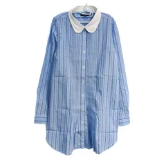 ラルフローレン シャツワンピース 長袖 コットン100% ブランド トップス キッズ 女の子用 160サイズ 水色×白 RALPH LAUREN 【中古】