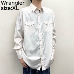 ラングラー Wrangler ウエスタンシャツ ストライプ 刺繍 長袖 MS0111A XL ホワイト