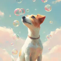 名入れOK【犬とシャボン玉 - ジャックラッセルテリア犬 No.1】 アートポスター うちの子記念日 ペットロス 北欧 ナチュラル