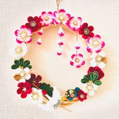 迎春　初春　鶴　リース　亀　紅梅　つまみ細工
