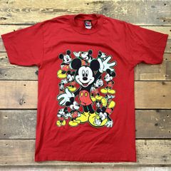 90's USA製 vintage！ disney / ディズニー ミッキープリントtシャツ 前面プリント レッドカラー アメリカ製 used
