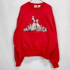 【古着】ディズニーストア 101匹わんちゃん 刺繍ロゴ スウェットシャツ トレーナー レッド Mサイズ