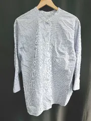 ◇ Θ NATURAL BEAUTY BASIC ストライプ 長袖 シャツ ブラウス サイズM ブルー オフホワイト レディース E  【1409250034381】