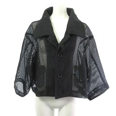 美品 10ss コムデギャルソン COMME des GARCONS スカラップ ラウンドカラー ジャケット ナイロン リネン ツイル XS ブラック レディース 美品 10ss コムデギャルソン COMME des GARCONS スカラップ