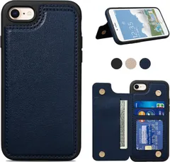 【T02】iPhone7/8 SE2/SE3対応背面手帳型レザーケース(ブルー)