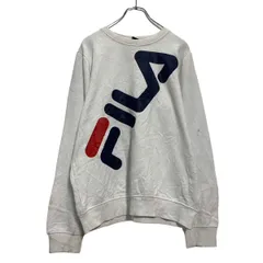 FILA ロゴ スウェット トレーナー 176cm L～ ホワイト ネイビー フィラ 裏起毛 古着卸 アメリカ仕入 a603-5129