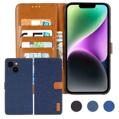 【Anrek】iPhone 14 PRO MAX 6.7 inch 対応 APPLE デニム材料 手帳ケース (ダークブルー) アイフォン14プロ マックス ケース 手帳型 サイドマグネット スタンド機能付き 財布型 保護ケース iPhone14p