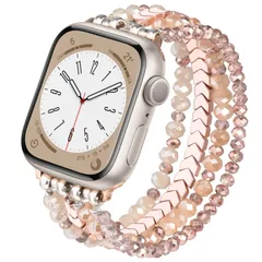 MOFREE ビーズブレスレット Apple Watch用バンド 38mm 40mm 41mm 44mm 45mm 46mm レディース ファッション [ローズゴールド] [38mm/40mm/41mm/42mm(series 10)-(5.3