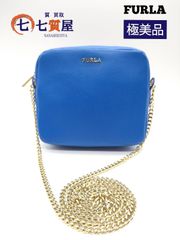 【極美品】FURLA フルラ チェーンショルダー ミニバッグ ショルダーバッグ ブルー×ゴールド金具