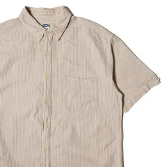90's オールドネイビー ストライプ コットン シャツ 半袖 (L) タン×白系 シアサッカー 90年代 旧タグ オールド GAP ギャップ OLD NAVY アメリカ古着 USED ビンテージ ヴィンテージ
