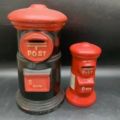 G334 郵便ポスト 貯金箱 ２点おまとめ 当時物 赤い郵便ポスト貯金箱 陶器製 高さ約30?、20? ヴィンテージ 昭和レトロ 焼き物 インテリア