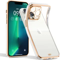 【特売】iPhone13 pro ケース クリア アイフォン13pro カバー 可愛い かわいい 透明 耐衝撃 TPU 薄型 軽量 メッキ加工 ソフトケース 人気 一体型レンズ保護カバー 6.1インチ 型(エレガント 白)