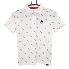 【美品】ニューバランスゴルフ 半袖ポロシャツ 白×レッド ロゴ総柄 ワッペン レディース 0(S) ゴルフウェア New Balance