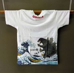 ゴジラ　プリント　Tシャツ　白　Godzilla's printed T-shirt