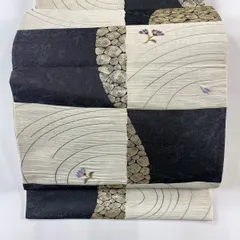 袋帯 秀品 桜 水面 刺繍 箔 クリーム 六通 正絹 【中古】