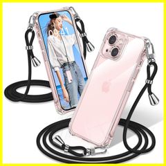 【在庫限定】ケース クリア 15 ショルダー 耐衝撃 iPhone15 スマホケース 透明 織りストラップ付き 肩がけ 首掛け 紐付き アイフォン15 iPhone カバー 縄掛け シングルショルダーロープ 斜めがけ 調節可能なショルダー クロスボディ 多目的